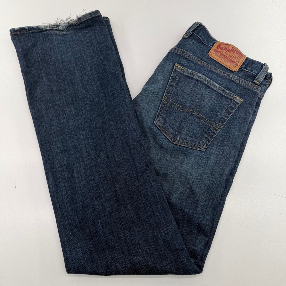 Lucky Brand 121 Heritage Slim Jeans Mens 33x36 Dark Wash Made in USA Distressed